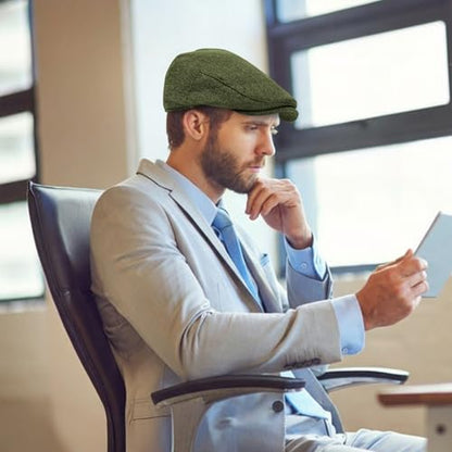 meioro Herringbone Flat Ivy Newsboy Cap for Men Classic Tweed Newsboy Hat Wool Blend Flat Cap Gatsby Cabbie Hats Ivy Caps - color: Green