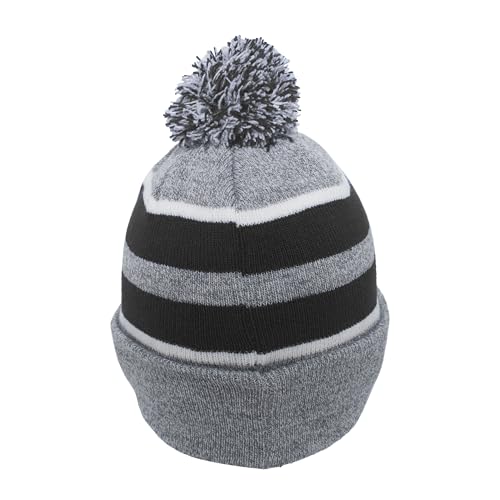 Pacific Headwear Unisex Adult Pacific Headwear Knit Fold Over Pom-pom Beanie - color: Heather/Black/White, size: One Size