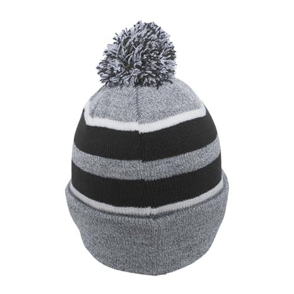 Pacific Headwear Unisex Adult Pacific Headwear Knit Fold Over Pom-pom Beanie - color: Heather/Black/White, size: One Size