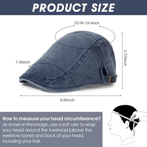 3Pcs Men's Newsboy Caps Cotton Cooling Hat Adjustable Flat Cap for Men - color: Washed-black+navyblue+khaki