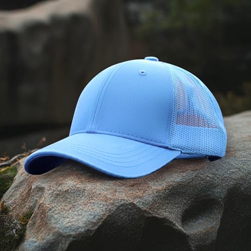 Falari Trucker Hat Baseball Cap Structured Plain Design 6 Panel, Adjustable Size - color: 1pk Sky Blue