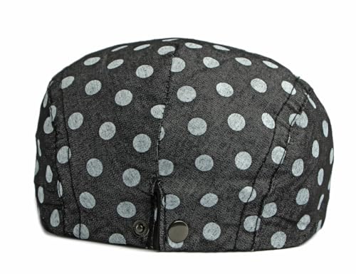 QHFHULV Newsboy Cap for Men Cotton Flat Gatsby Ivy Golf Cabbie Driving Hat - color: Black White Dot