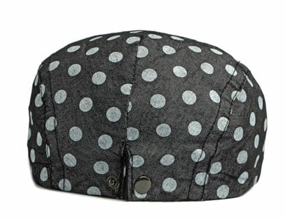 QHFHULV Newsboy Cap for Men Cotton Flat Gatsby Ivy Golf Cabbie Driving Hat - color: Black White Dot