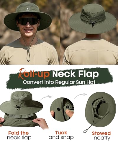 FURTALK Sun Hats for Men Women Fishing Hat with Neck Flap UPF Protection - color: Green