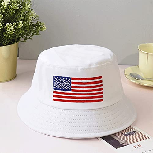 XYIYI Fashion Embroidery Bucket Hat Cotton Beach Fisherman Hats for Women Girls - color: American Flag White