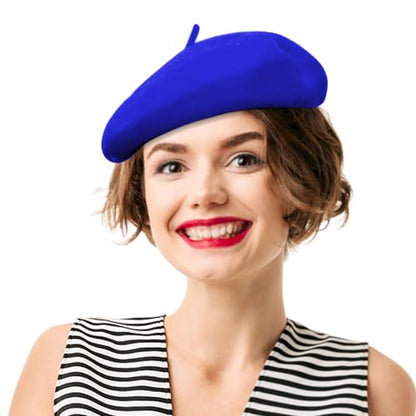 French Beret Hats for Women - Soft Warm Wool Solid Color Beanie Winter Cap - color: Blue