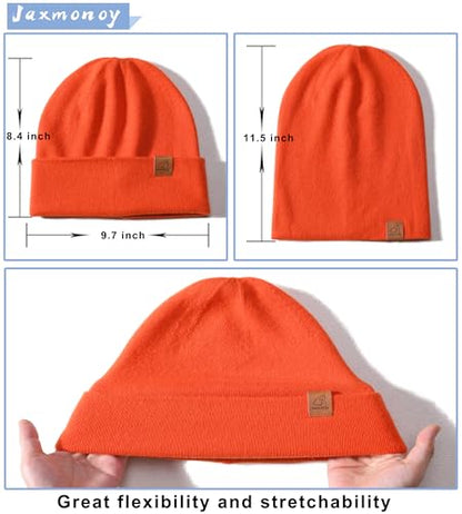jaxmonoy Slouchy Knit Beanies Winter Hats for Women Men Soft Warm Reversible Slouch Cuffed Skull Knitted Beanie Cap - color: Orange