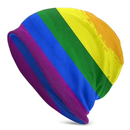 Gamepad Print Slouchy Beanie Skull Caps Chemo Hats Baggy Headwear for Men Women Jogging Cycling - color: Rainbow Stripe
