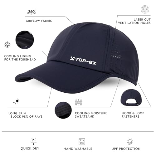 TOP-EX Men's Baseball Cap Cooling Running Hat UPF 50 for Big Head Soft-Top - color: Midnight Navy, size: Medium-Large