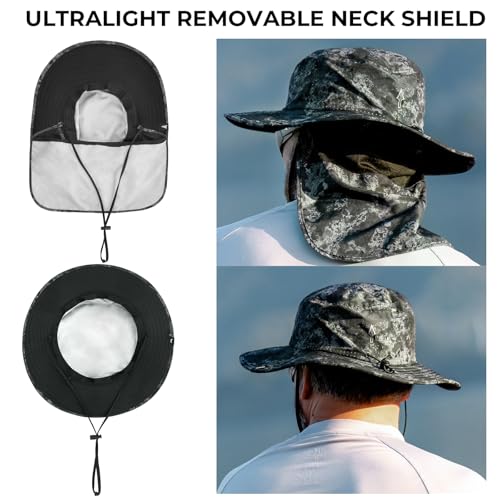 KastKing Sol Armis UPF 50 Boonie Hat for Sun Protection,Men Women - color: Black Camo (With Shield)