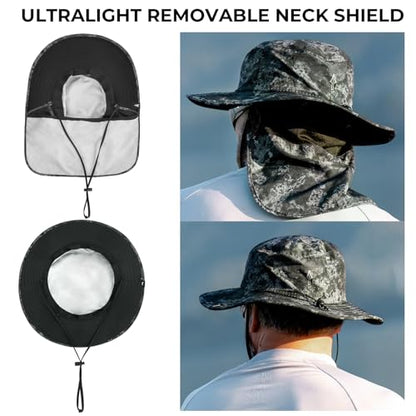 KastKing Sol Armis UPF 50 Boonie Hat for Sun Protection,Men Women - color: Black Camo (With Shield)