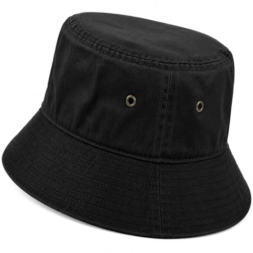 Gelante Solid Color 100% Cotton Bucket Hat for Women and Men Packable Travel Summer Beach Hat - color: Black, size: Large-X-Large