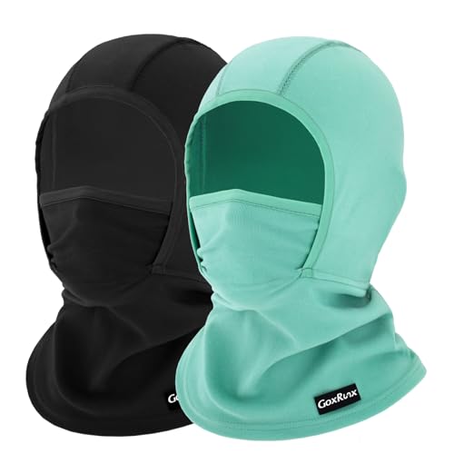GoxRunx Kids Balaclava Ski Mask,Fleece Face Mask Neck Warmer for Boys Girls,Windproof Face Cover for Cold Weather - color: Black/Lake Blue