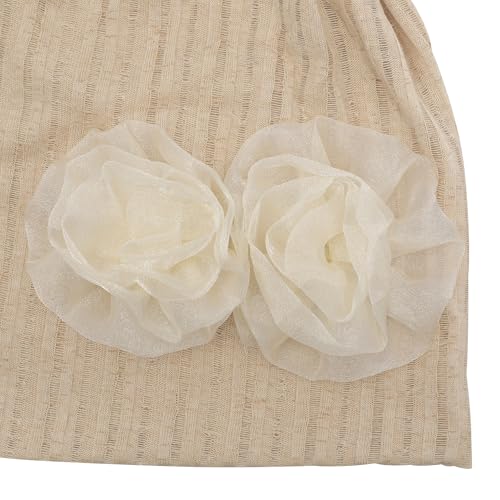 ZLYC Women Slouchy Beanie Hat Summer Knit Chemo Headwear - color: Flower Beige