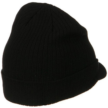 e4Hats.com Big Knit Ribbed Beanie with Visor - color: Black