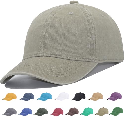 Vintage Washed Cotton Plain Baseball Caps Adjustable Unstructured Blank Casual Dad Ball Hats for Men Women, M/L/XL/XXL - color: Khaki Gray, size: Medium-Large
