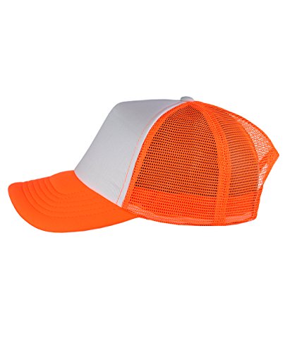 NYFASHION101 Plain Mesh Trucker Hat - Breathable 6-Panel Daily Snapback Cap, Customizable Ideal for DIY Embroidery & Patches - color: Mc Neon Orange/White