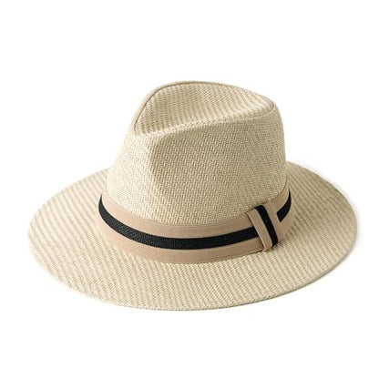 Mens Wide Brim Summer Straw Fedora Beach Sun Hats Panama - color: Camel