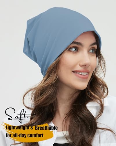 ROYBENS 100% Cotton T-Shirt Beanie for Women Men Slouchy Soft Skull Cap - color: 1pcs-light Blue