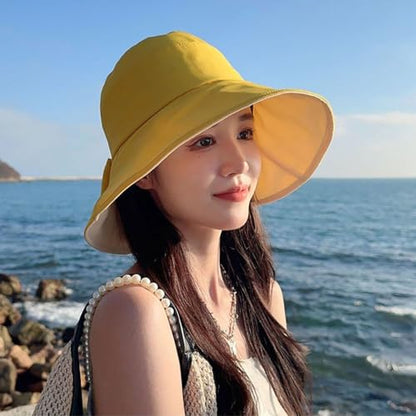 Gogobear Womens Sun Hats Summer UPF 50+ Wide Brim Beach Sun Hat - color: Yellow
