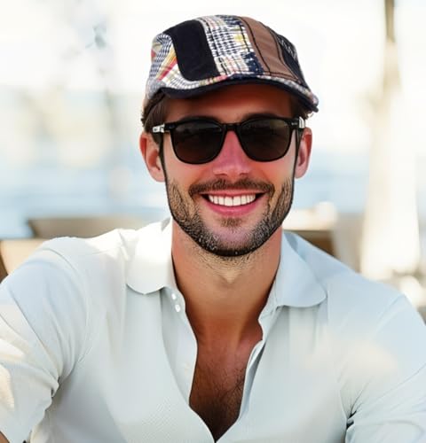 Cabbie Hats for Men Summer,Cotton Beret Newsboy Hat Ivy Gatsby Adjustable Flat Cap Beret for Driving - color: Cotton -Black B