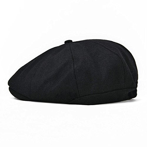 VOBOOM Men Wool Blend 8 Panel Newsboy Cap Tweed Hat - color: Black