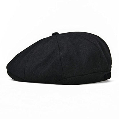 VOBOOM Men Wool Blend 8 Panel Newsboy Cap Tweed Hat - color: Black