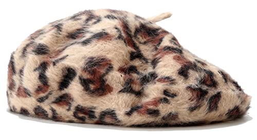 Fluffy Leopard Print Beret Hat Trendy Cheetah Pattern French Hats Winter Warm Artist Caps for Women Lady - color: Camel