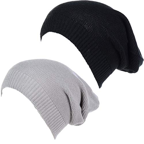 an Unisex Striped Knit Slouchy Beanie Hat Lightweight Soft Fashion Cap - color: 5014-2pk-ltgry