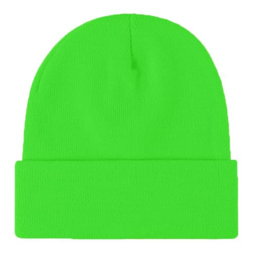 Rosoz Beanie for Men Women Cuffed Knit Hat Winter Beanies Skull Cap Unisex - color: Neon Green