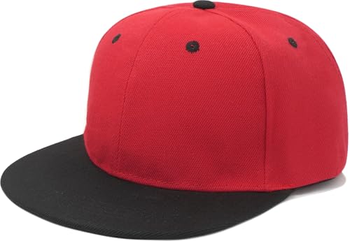 Snapback Hat Flat Bill Visor Hats Adjustable Hip Hop Baseball Cap for Women Men - color: Red Black
