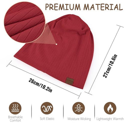 HAMUNI Slouchy Beanie for Men Women Soft Lightweight Chemo Headwear - color: Wine Red
