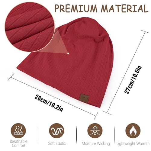 HAMUNI Slouchy Beanie for Men Women Soft Lightweight Chemo Headwear - color: Wine Red