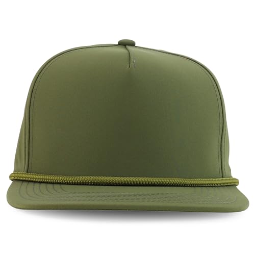 Trendy Apparel Shop 5 Panel Hybrid Perforated Rope Flatbill Snapback Cap - color: Olive