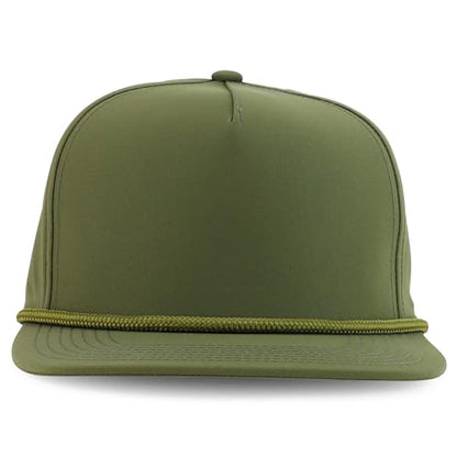 Trendy Apparel Shop 5 Panel Hybrid Perforated Rope Flatbill Snapback Cap - color: Olive