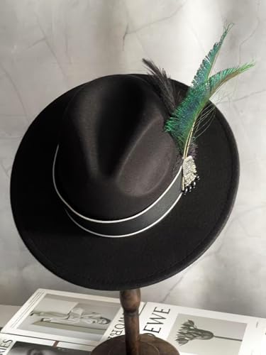 Classic Wide Brim Fedora Hat for Women Floppy Panama Hat for Party Wedding Fascinator Hat with Band Sun Protection 2025 - color: Black E