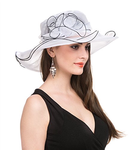 SAFERIN Women's Organza Church Fascinator Bridal Tea Party Wedding Hat - color: Tz-white Black