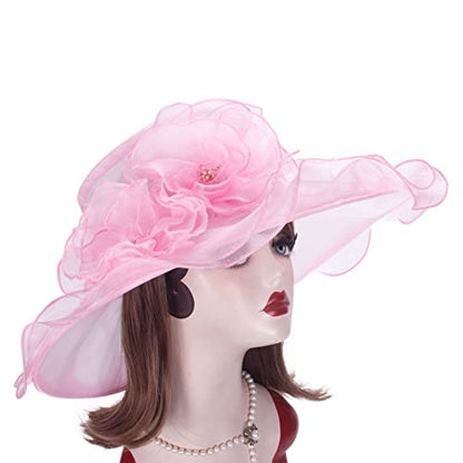 Lawliet Womens Dressy Wide Brim Church Wedding Occasion Sun Hat A613 - color: Pink