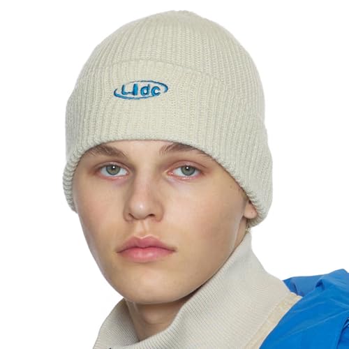 UNDERCONTROL Flexible Fit Logo Embroidery Unisex Fall Winter Thin Long Acryl Trawler Beanie Knit Slouchy Skull Ski Hat Korea - color: Flex Liquid Ivory