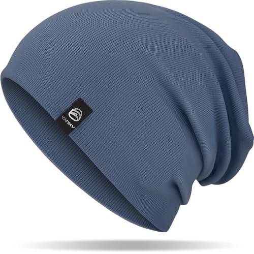 YANIKY Slouchy Beanie for Women, Mens Soft Cotton Beanie Hat, Double Layer Windproof Skull Cap for All Seasons - color: Denim Blue