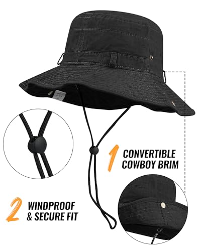 Clakllie Reversible Packable Boonie Fishing Hat UV Protection Sun Beach Hat - color: S-hjy6-black