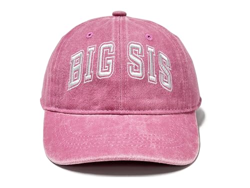 Adjustable Embroidery Animal Baseball Hat for Kid Toddler Child - color: Big Sis (Washed Pink)