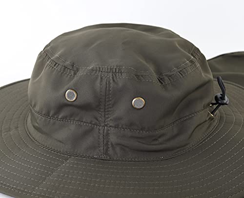 Home Prefer UPF50 Mens Sun Hat with Neck Flap Quick Dry UV Protection Cap Womens Wide Brim Fishing Hat Neck Flap Beach Garden - color: Dark Green