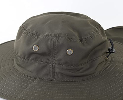 Home Prefer UPF50 Mens Sun Hat with Neck Flap Quick Dry UV Protection Cap Womens Wide Brim Fishing Hat Neck Flap Beach Garden - color: Dark Green