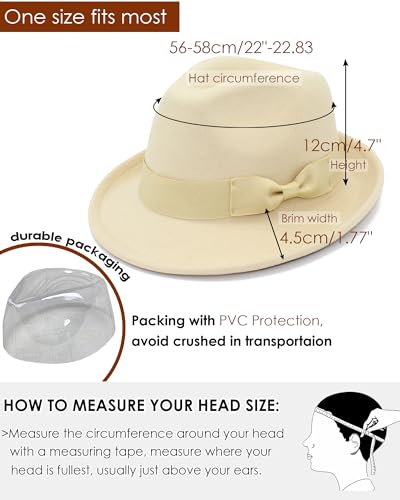 Fedora Hats for Men Women 1920s Short Brim Felt Trilby Hat - color: Beige