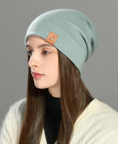 jaxmonoy Slouchy Knit Beanies Winter Hats for Women Men Soft Warm Reversible Slouch Cuffed Skull Knitted Beanie Cap - color: Blue