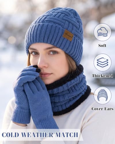 Loritta 3-Pieces Winter Hats for Women Warm Scarf Touchscreen Gloves - color: Blue