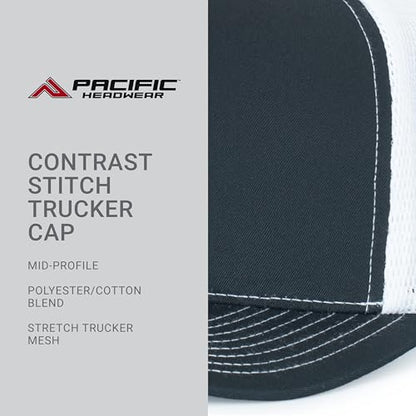 Pacific Headwear Contrast Stitch Trucker Pacflex Snapback Cap - color: Navy/White/Navy