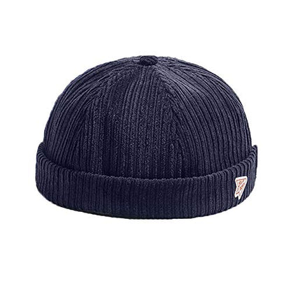 Men Hats Docker Cap Hats Beanie Sailor Cap Worker Hat Rolled Cuff Retro Brimless Hat with Adjustable - color: 0072-blue