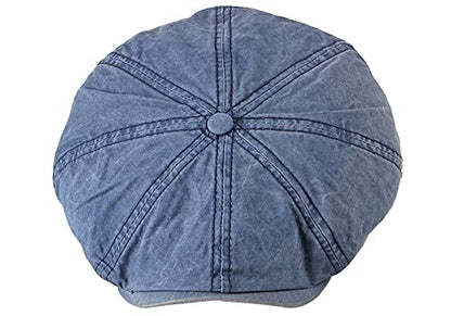 Mens 8 Panel Washed Cotton Newsboy Cap, Outdoor Sun Protection Flat Cap - color: Denim Blue